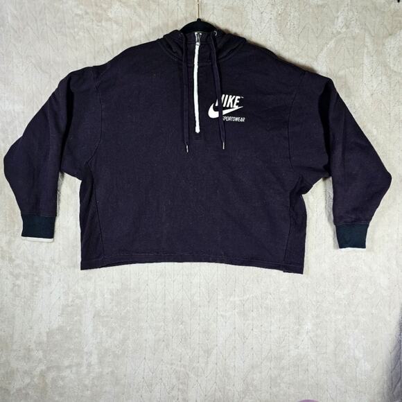 Nike Cropped 1/2 Zip Fleece Hoodie Womens XL Purple Batwing Oversized Sweatshirt - Picture 1 of 10